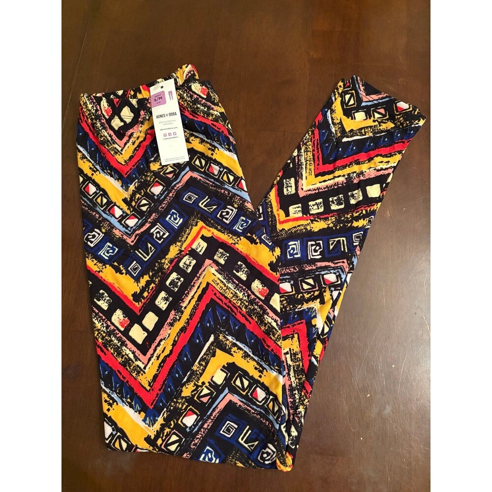 Agnes & Dora women’s leggings S/M high waisted soft geometric zig zag bold